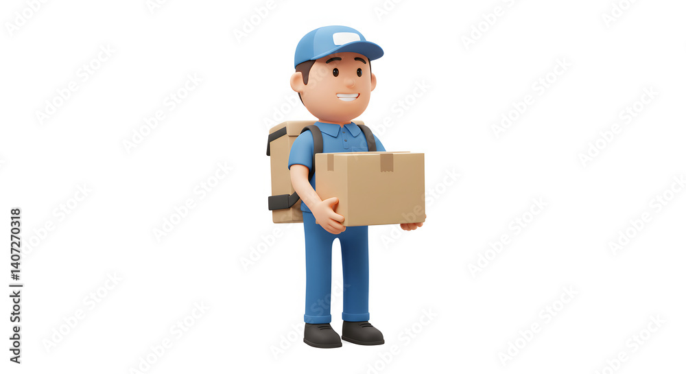 Happy Delivery Person Cartoon 3D Model Holding Package Happy Delivery Person Cartoon 3D Model Holding Package