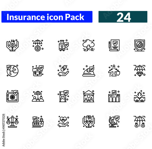 Insurance thin line icons set. Insurance editable stroke symbols collection. Life, Car, House, Care, Money Insurance. Vector illustration