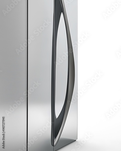A silver refrigerator door with a curved handle