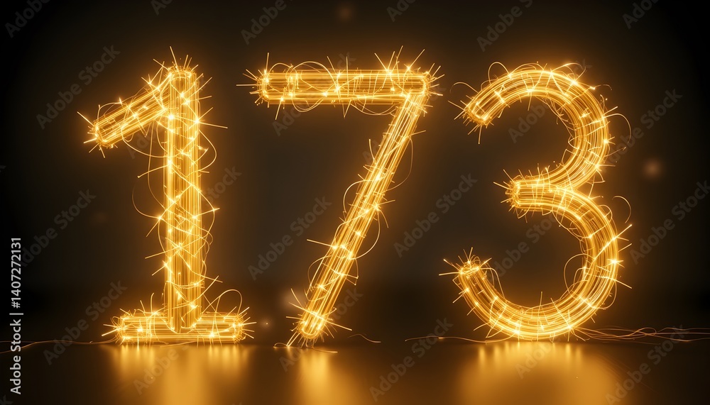 Sparkling Celebration: Dazzling Number 173 Displayed with Golden Fireworks on Dark Surface Sparkling Celebration: Dazzling Number 173 Displayed with Golden Fireworks on Dark Surface