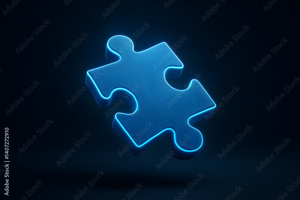 Obraz premium Blue glowing puzzle piece floating in the dark, symbolizing autism awareness, inclusion, neurodiversity and support