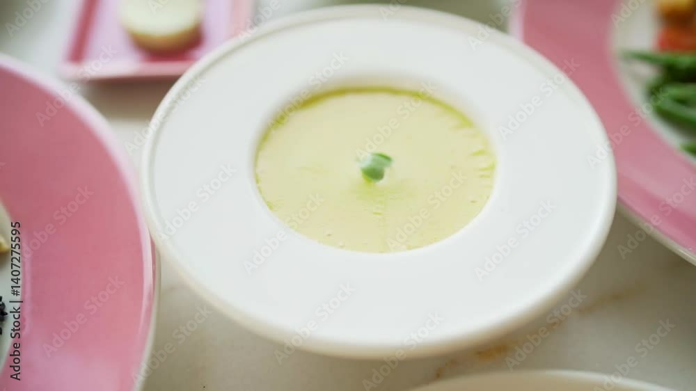 delicious food in fancy restaurant, pull out shot delicious food in fancy restaurant, pull out shot