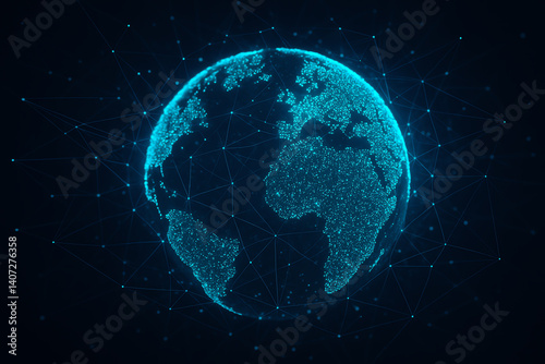 A stunning digital representation of the Earth, showcasing a network of lights and connections across continents