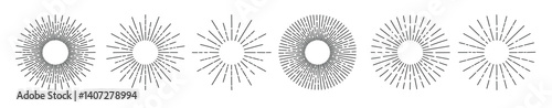 Hand drawn sun rays vector collection
