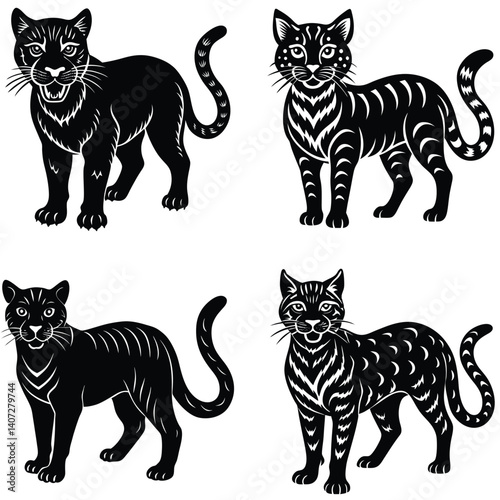 Wild Cat Vector Silhouetted Bundle Set Collection