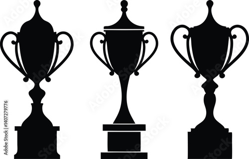 Trophy cup icon silhouette vector set, gold trophy cup award vector icon
