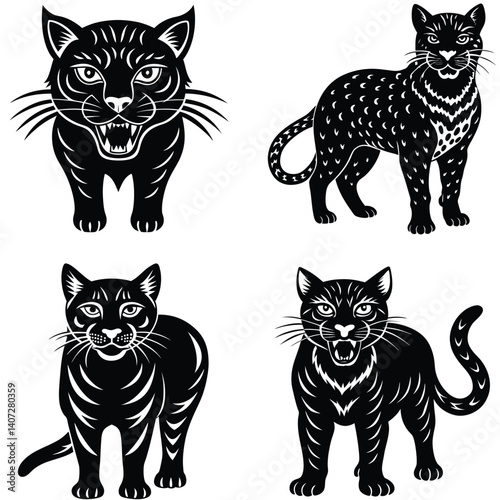 Wild Cat Vector Silhouetted Bundle Set Collection