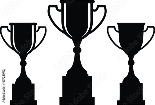 Trophy cup icon silhouette vector set, gold trophy cup award vector icon