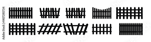 Collection of fences pickets silhouettes for garden background vector