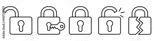 Lock icon set. Padlock open and closed. Locked and unlocked icon. Security symbol. Vector illustration.