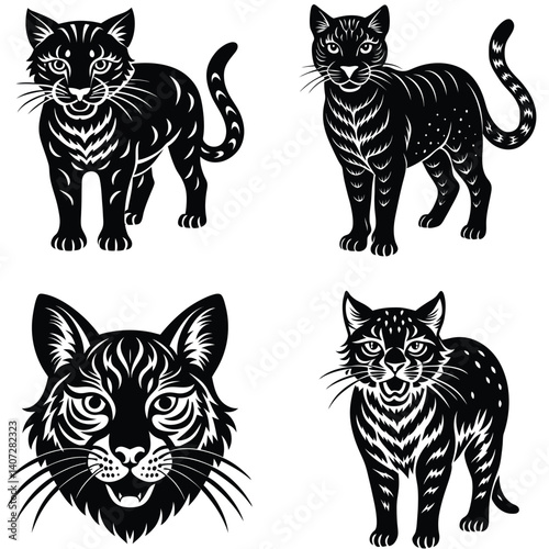 Wild Cat Vector Silhouetted Bundle Set Collection
