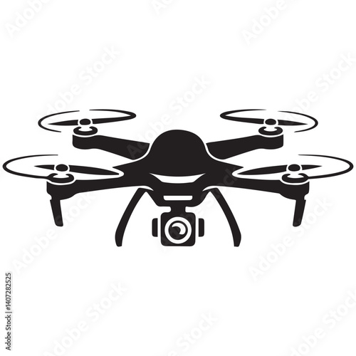 Vector Black silhouettes rc drone quadcopter with camera symbol. with white background