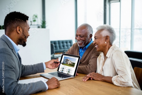 Experienced Real Estate Agent Guiding Senior Couple Through Home Purchase Process