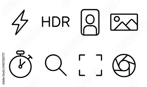outline vector icons of permissions settings: app permissions, camera access, location access, microphone use, background activity, notification access, contacts access, storage permission. No text.