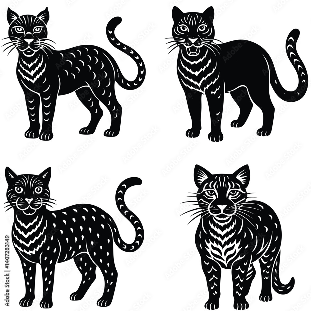 Obraz premium Wild Cat Vector Silhouetted Bundle Set Collection