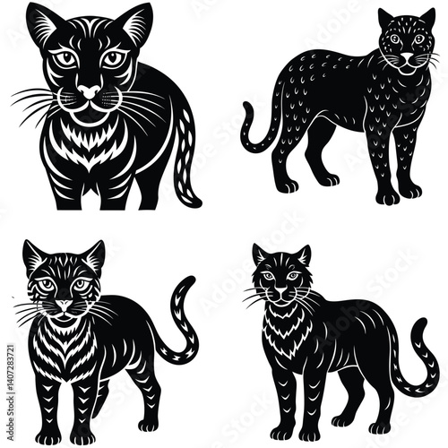 Wild Cat Vector Silhouetted Bundle Set Collection