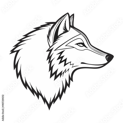 Detailed Monochrome Illustration of a Majestic Wolf Head