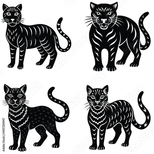Wild Cat Vector Silhouetted Bundle Set Collection
