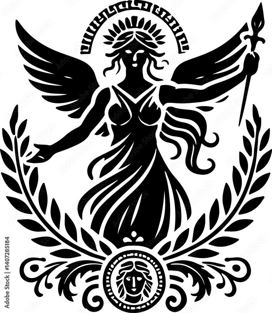 Obraz premium sketch vector illustration silhouette design icon logo symbol mascot warrior mythology classic vintage knight beauty roman greek 