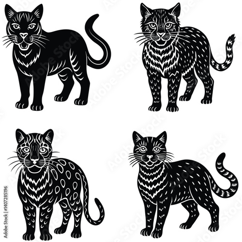 Wild Cat Vector Silhouetted Bundle Set Collection