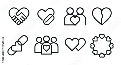 outline vector icons of phone health tracking: steps, heart rate, sleep tracker, water intake, workout log, calories burned, distance, fitness app. No text. The icons should be clean. isolated