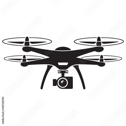 Vector Black silhouettes rc drone quadcopter with camera symbol. with white background