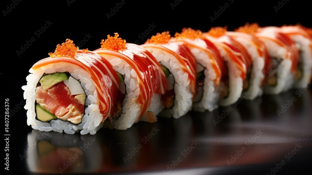 spicy sushi roll isolated white