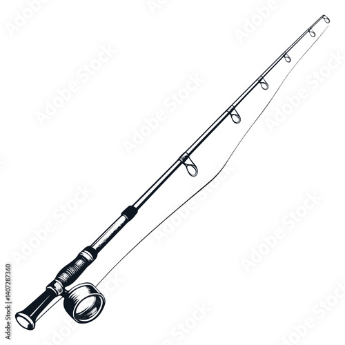 Fishing rod, tool, vector, transparent background, black and white style