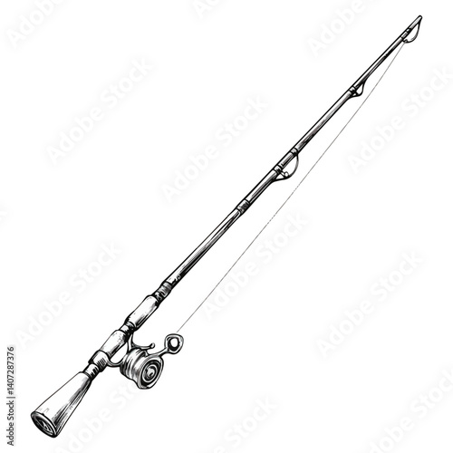 Fishing rod, tool, vector, transparent background, black and white style