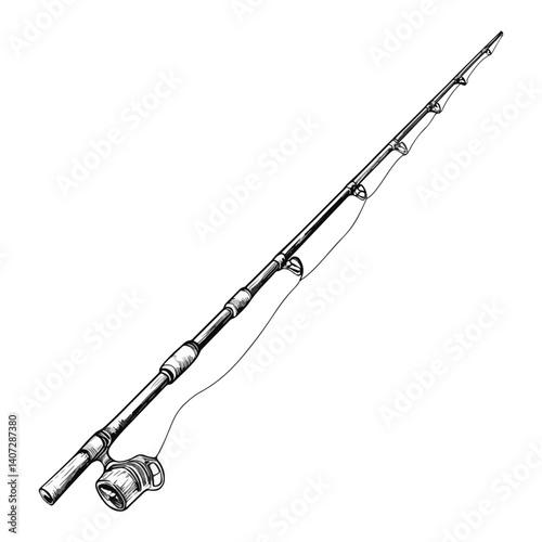 Fishing rod, tool, vector, transparent background, black and white style