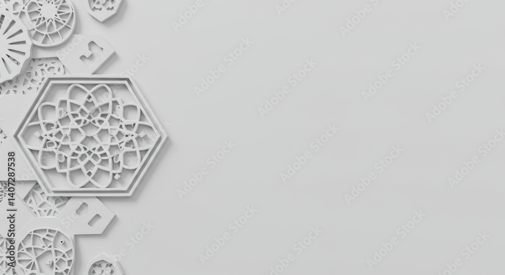 Fototapeta premium Elegant White Islamic Geometric Pattern Design Background for Ramadan or Eid