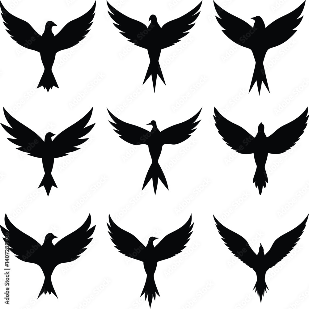 Obraz premium Silhouette Birds Flying Collection Icons Designs on Transparent Background
