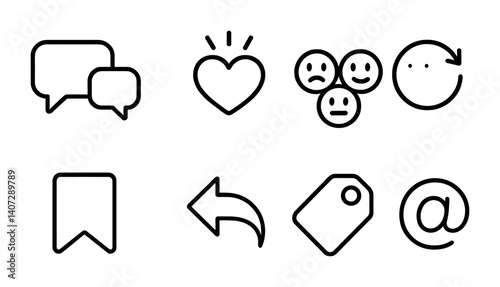 outline vector icons of phone notifications: bell, message alert, calendar reminder, email alert, social media alert, push notification, app badge, silent mode. No text. The icons should be clean.