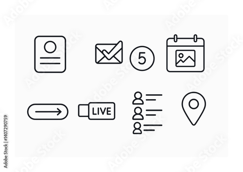 outline vector icons of internet safety settings: safe search, parental control, ad blocker, phishing alert, malware scan, secure connection, site blocking, tracking prevention. No text. The icons