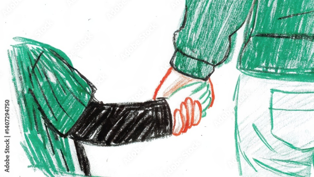 Two people holding hands in a care and support gesture