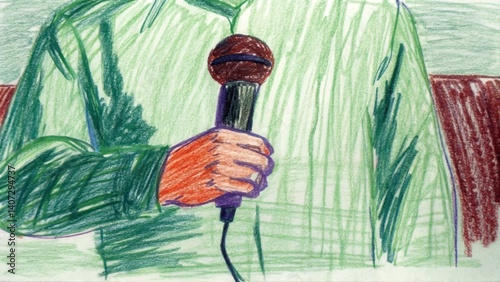 Obraz na płótnie Person holding a microphone with enthusiasm against a colorful background w salonie