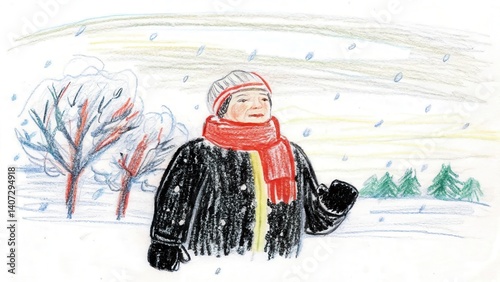 Obraz na płótnie Person enjoying snowfall in winter landscape w salonie