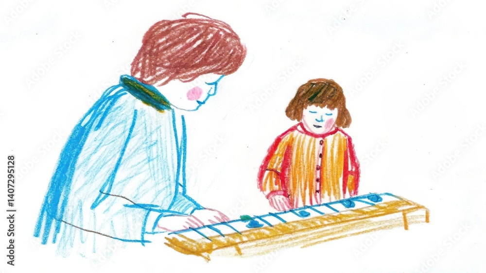 Children Playing a Musical Instrument Together in a Bright Style