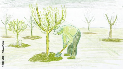 Obraz na płótnie Person planting a tree in a green landscape w salonie