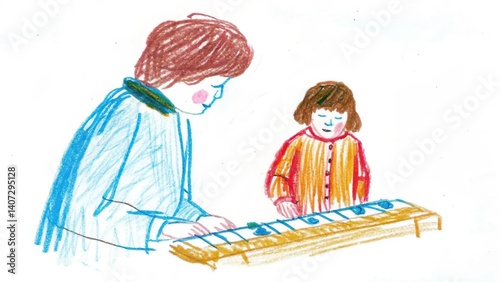 Obraz na płótnie Children Playing a Musical Instrument Together in a Bright Style w salonie