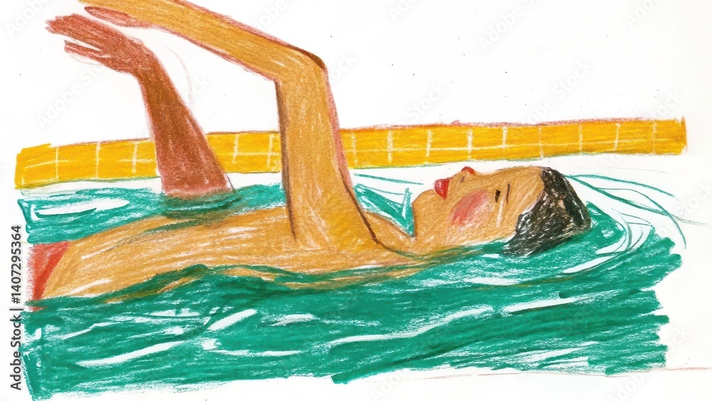 Person Swimming Relaxedly in a Pool with Colorful Background