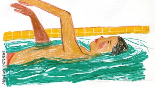 Obraz na płótnie Person Swimming Relaxedly in a Pool with Colorful Background w salonie