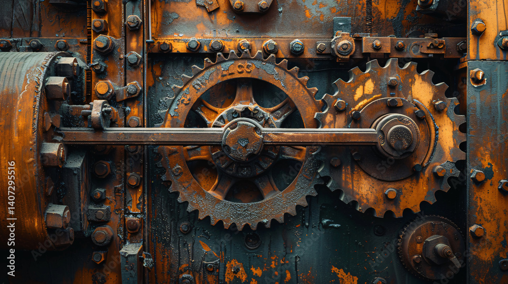Industrial machine with exposed iron parts and a visible belt, used for automotive maintenance and repair Industrial machine with exposed iron parts and a visible belt, used for automotive maintenance and repair