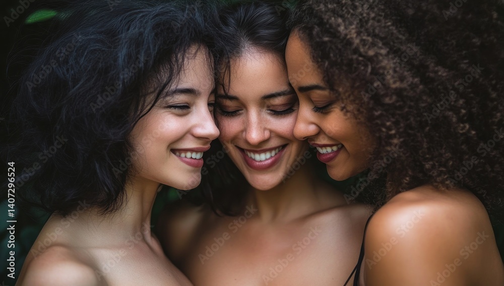 Three Beautiful Women Embrace in Nature's Embrace: A Portrait of Friendship and Unity Three Beautiful Women Embrace in Nature's Embrace: A Portrait of Friendship and Unity