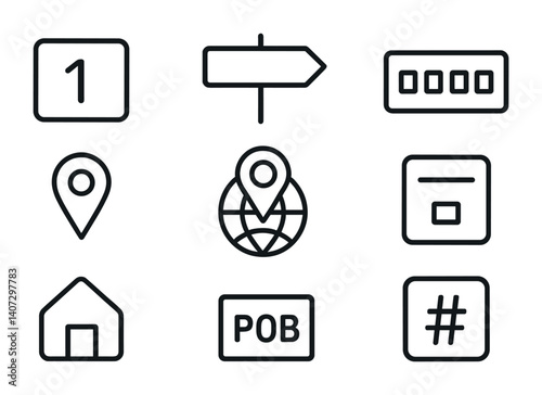 outline vector icons of email contacts: address book, contact card, group contact, add recipient, favorite sender, import contacts, export contacts, recent sender. No text. The icons should be clean.
