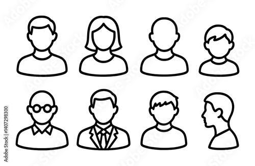 outline vector icons of team diversity: cultural icon, inclusive bubble, gender badge, age range icon, team mix, multilingual icon, experience spectrum, diverse avatars. No text. The icons should be