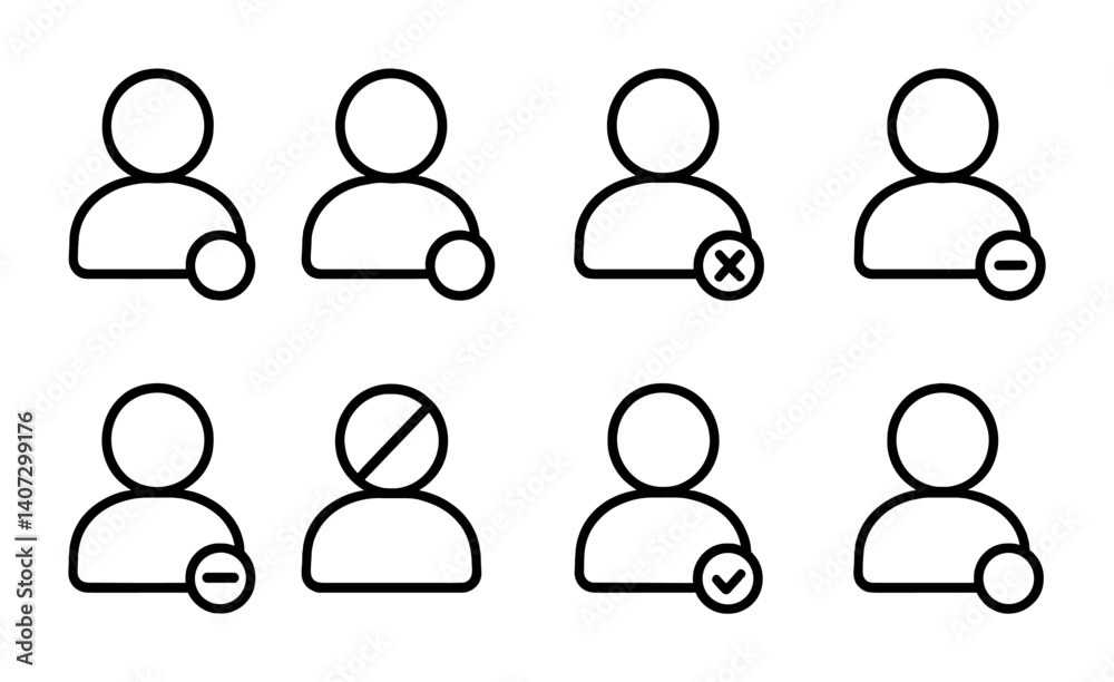 outline vector icons of user status: online dot, away, busy, invisible, typing, recording, live, recently active. No text. The icons should be clean. isolated transparent background. Line icons in outline vector icons of user status: online dot, away, busy, invisible, typing, recording, live, recently active. No text. The icons should be clean. isolated transparent background. Line icons in