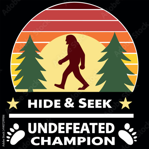 Undefeated Hide and Seek Champion Bigfoot Retro Sunset T-Shirt Funny Tee