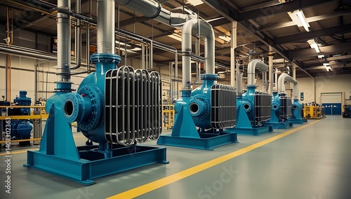 Industrial heat exchangers in a factory setting illustrate heat transfer processes created with generative ai	

