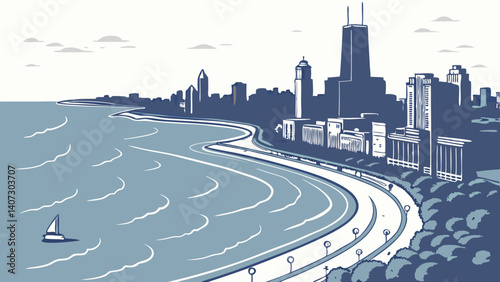 Aerial view of Lake Michigan with Chicago skyline – Illinois, USA
